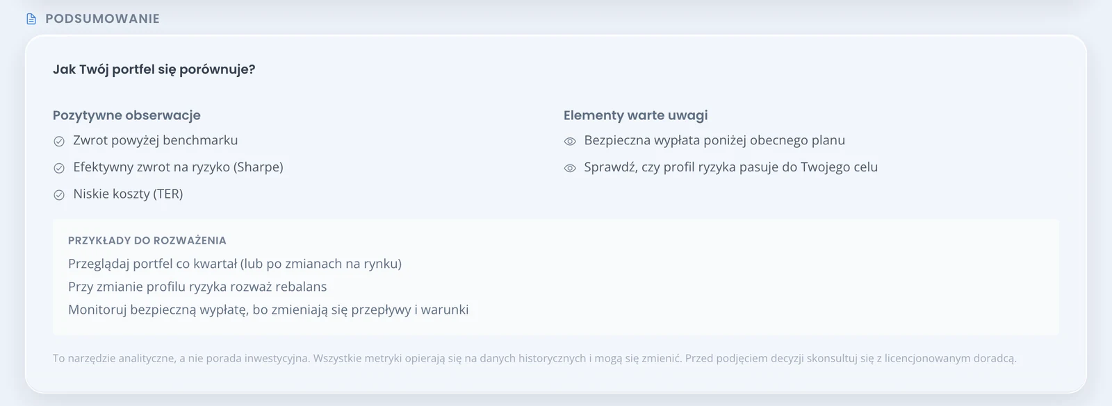 Karta „Jak Twój portfel się porównuje?”: pozytywne obserwacje i elementy warte uwagi